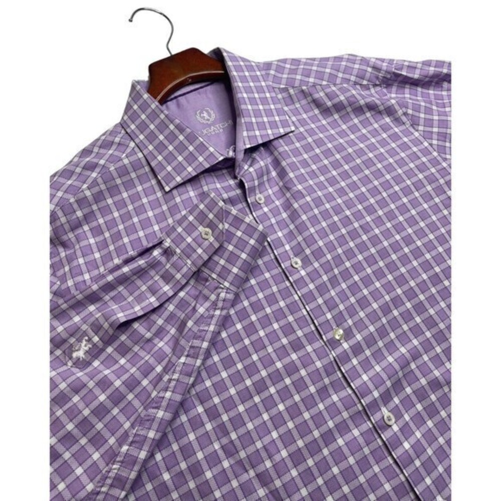 Bugatchi Uomo Purple Plaid Long Sleeve Mens Sz 18 Oxford Shirt Button-up Cotton‎